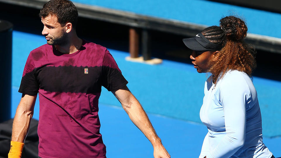 Grigor Dimitrov and Serena Williams, pictured here at the Australian Open in 2019. 