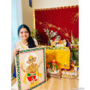 Debasmita Mohapatra from USA: "We feel lucky to celebrate together at home because of quarantine and my parents work from home. Completed my lord Ganesha Patachitra painting a famous art form from Odisha (on cotton cloths & natural color used)." <br>