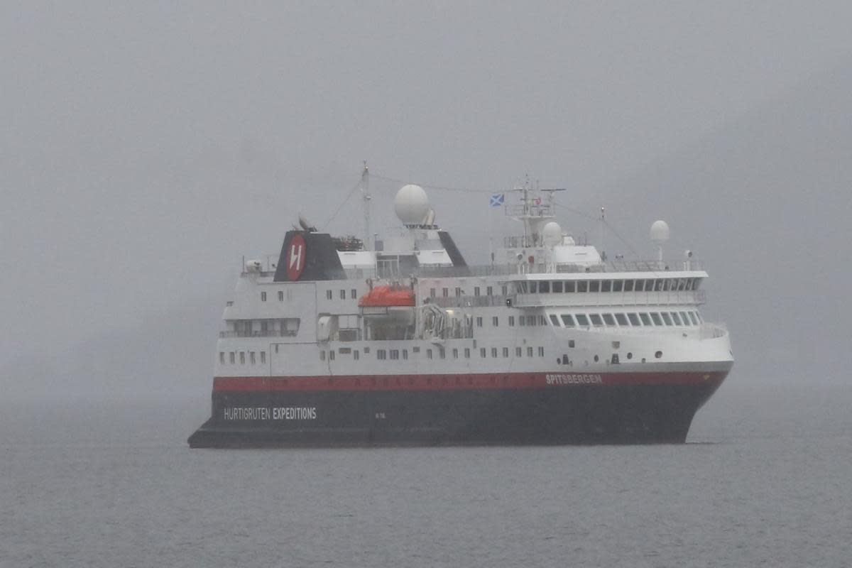 Spitsbergen arrives on her first visit Greenock of the season <i>(Image: George Munro)</i>