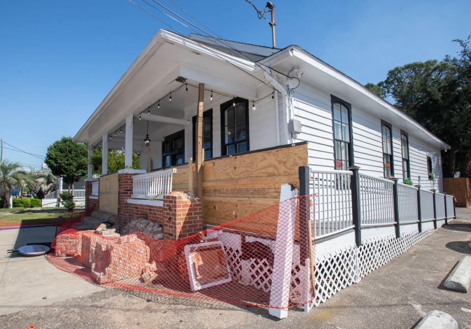 Adonna's Bakery and Cafe is open despite waiting for repairs from a car that destroyed the front entrance on Garden Street in Pensacola on Thursday, April 4, 2024.