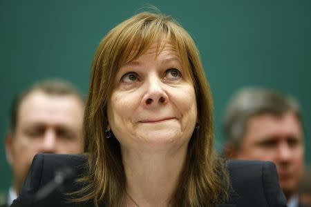 General Motors CEO Mary Barra purses her lips before beginning her testimony before a House Energy and Commerce Oversight and Investigations Subcommittee hearing on the GM ignition switch recall on Capitol Hill in Washington June 18, 2014. REUTERS/Jonathan Ernst