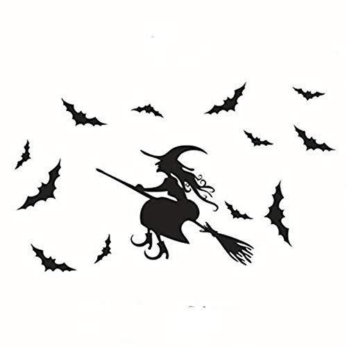 Halloween Flying Witch on Broom with Bats