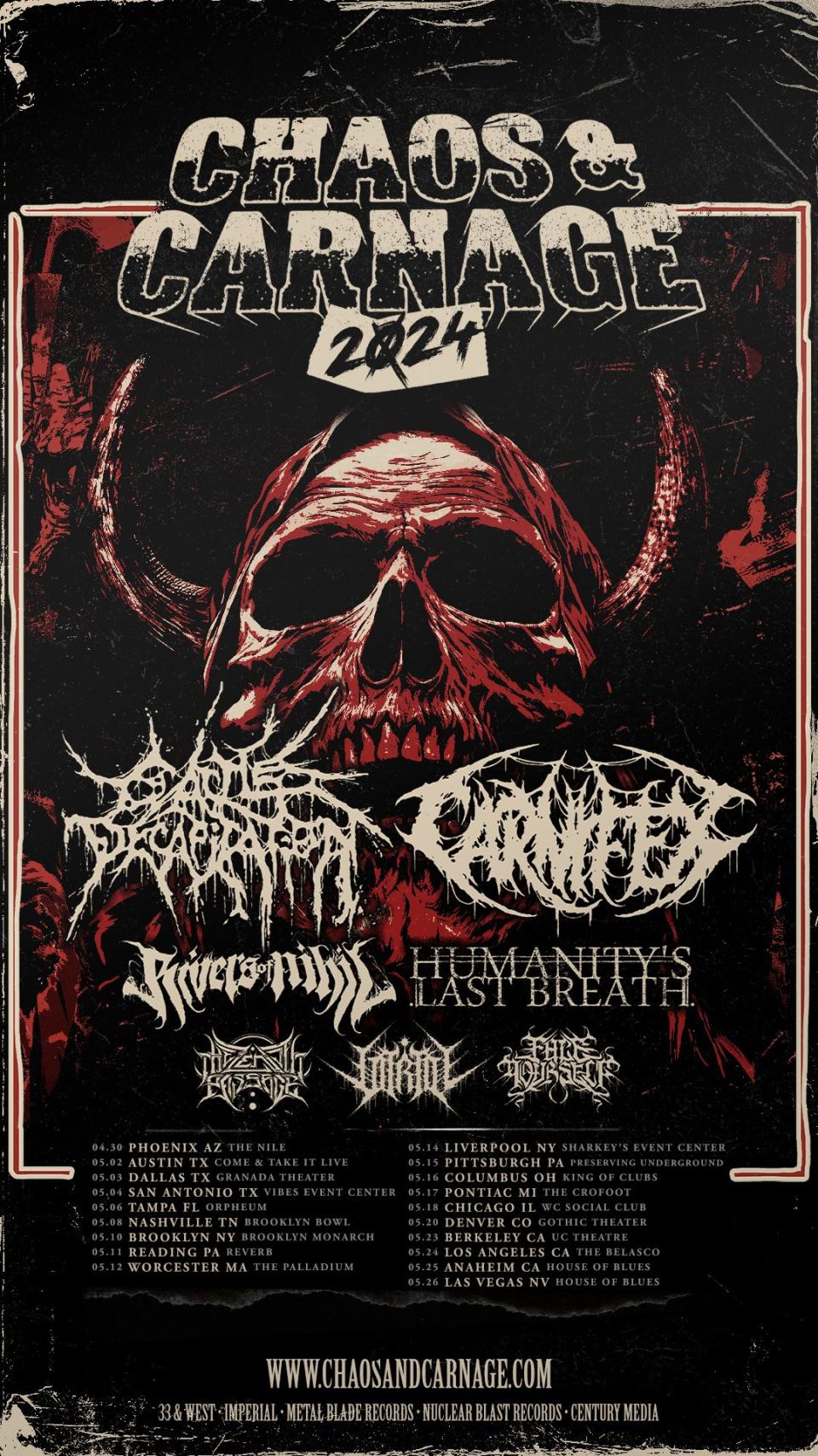 Cattle Decapitation Carnifex 2024 tour poster