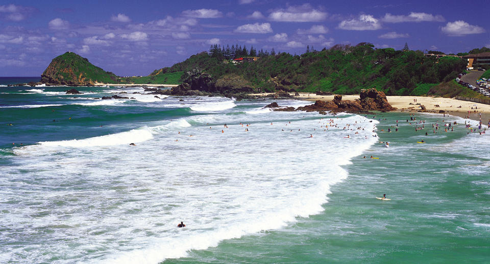 Pictured is Flynn's Beach, one of the Port Macquarie beaches where human bones were found by spear fishermen.