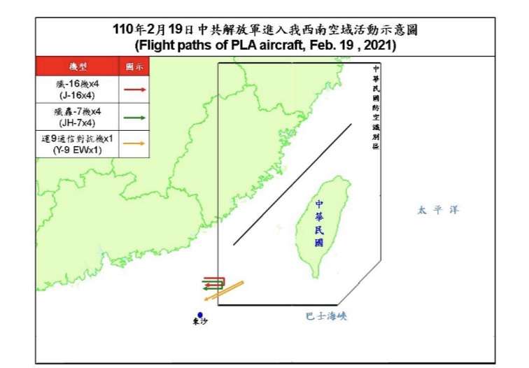 2月29日解放軍機進入我西南空域活動示意圖