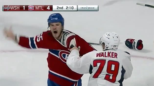 Shaw taunts Walker by gesturing to the crowd. Pic: CSN