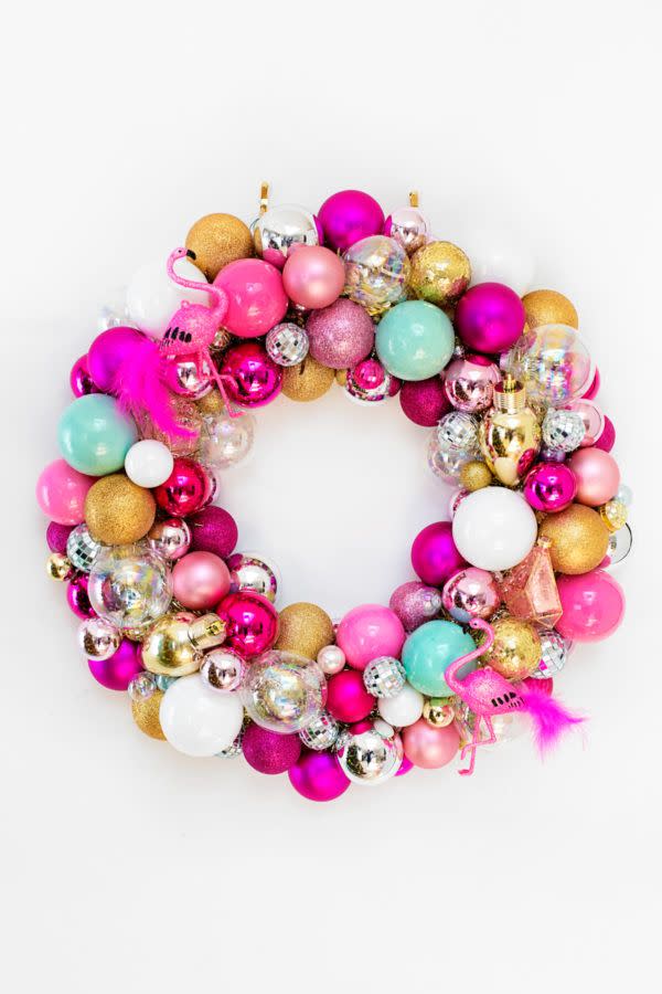 Silver & Pink Baubles Wreath