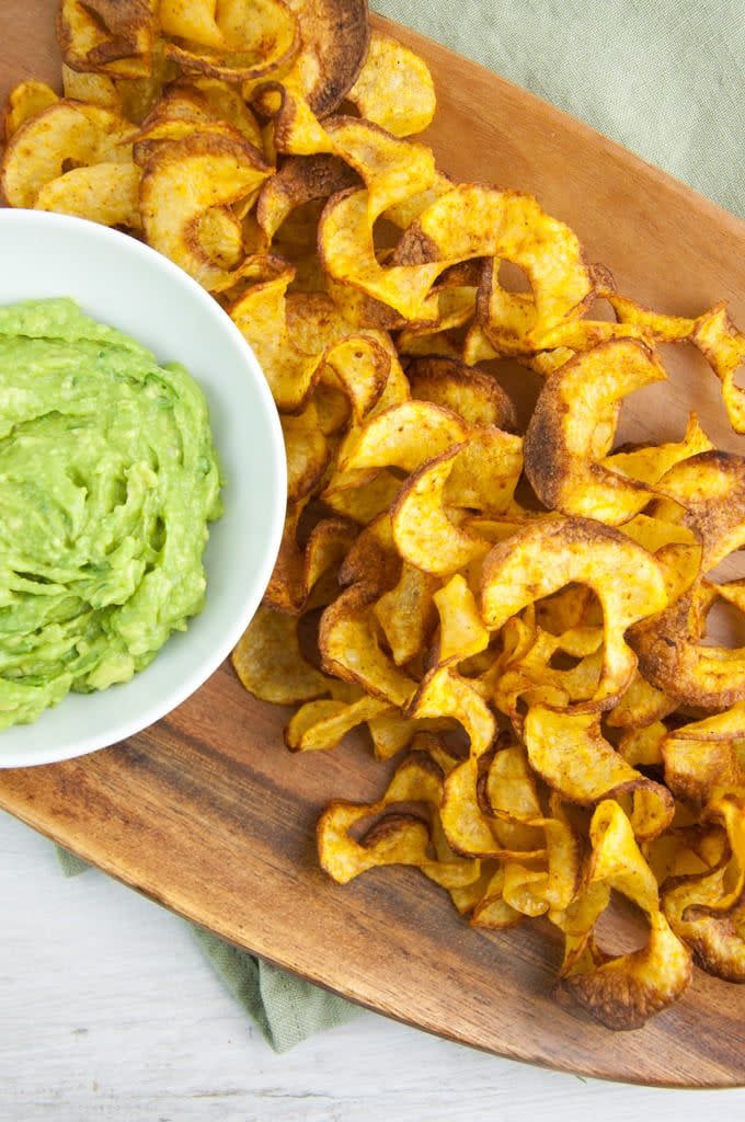 Crispy Potato Twisters With Avocado Cilantro Dip