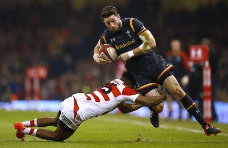 Britain Rugby Union - Wales v Japan - Principality Stadium, Cardiff, Wales - 19/11/16 Wales' Alex Cuthbert in action against Japan's Kotaro Matsushima (L) Action Images via Reuters / Peter Cziborra Livepic