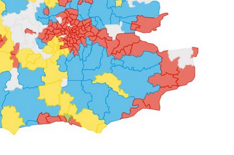 The map shows how every area of Kent has voted