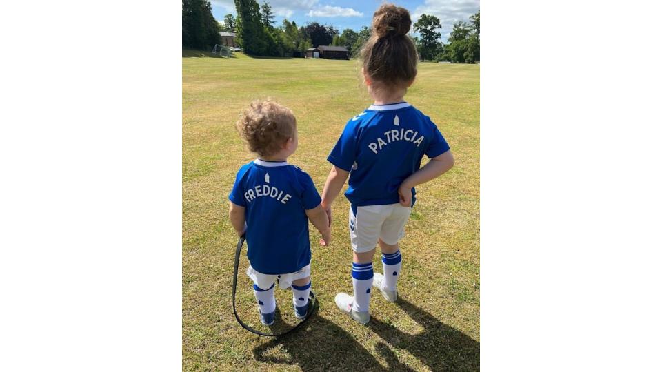 Christine shared this adorable photo of Freddie and Patricia in their football kits
