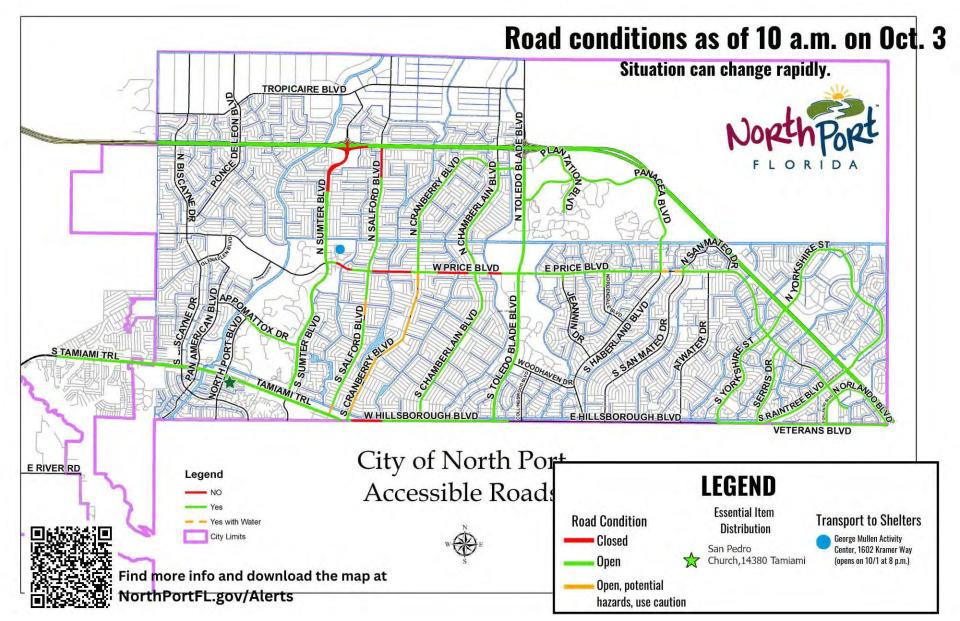 North Port posts a map of road conditions in the city on its web site. The map is updated daily.