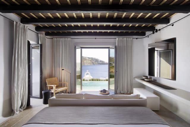 <p>COURTESY OF KALESMA MYKONOS</p> Kalesma hotel on Mykonos offers Aegean Sea views.