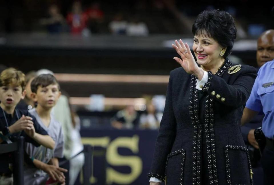 New Orleans Saints owner Gayle Benson greets fans before the Saints took on the Kansas City Chiefs in a NFL preseason game at the Caesars Superdome in New Orleans in August, 2023. Brett Duke/New Orleans Advocate