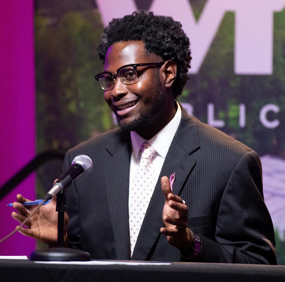 Josh Johnson participates in a Leon County Commission at-large candidate forum on Monday, Oct. 10, 2022 in Tallahassee, Fla. 