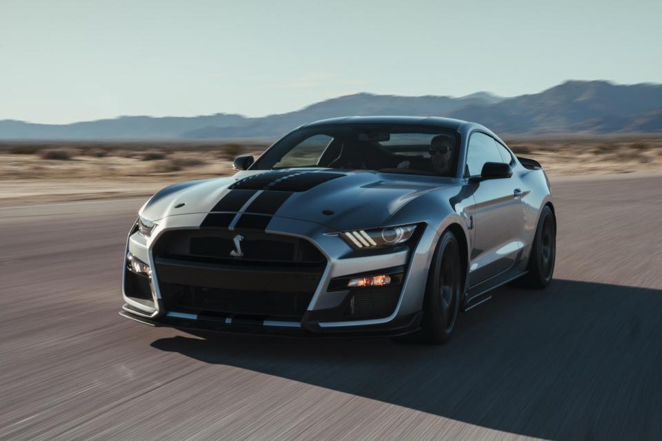 <p>Mustang, Shelby, and GT500 are just about the perfect mix when it comes to Ford’s fastback hero. What it means on the road is a 5.2-litre V8 engine rather than the usual 5.0-litre unit. With help from a supercharger, this motor provides a whopping 750bhp to deliver 0-60mph in 3.4 seconds and 180mph.</p><p>Given Ford sells the Mustang in right-hand drive in the UK, it might seem likely the Shelby would be offered here. However, homologation costs versus the tiny number that would be sold simply don’t make it worth the effort.</p>