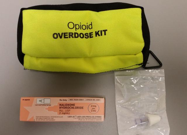 Naloxone opioid overdose kit.