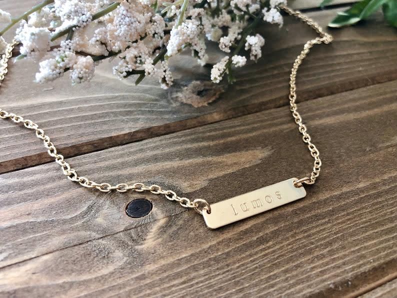 'Harry Potter' Spells Hand-Stamped Bar Necklace