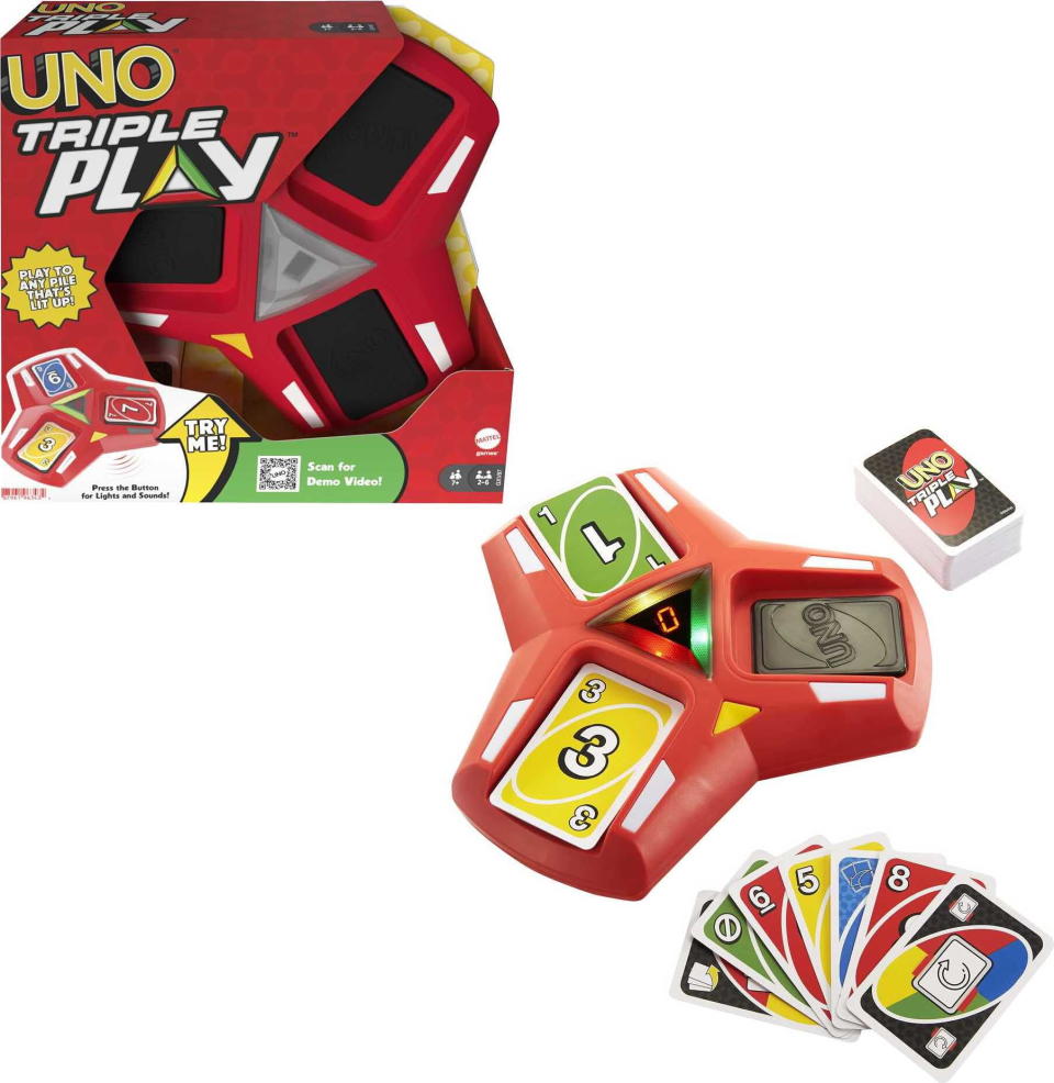 <p><a href="https://go.redirectingat.com?id=74968X1596630&url=https%3A%2F%2Fwww.walmart.com%2Fip%2FUNO-Triple-Play-Card-Game-for-Family-Night-Featuring-3-Discard-Piles-Lights-Sounds%2F750551899&sref=https%3A%2F%2Fwww.womansday.com%2Flife%2Fg44258179%2Fbest-gifts-toys-for-8-year-olds%2F" rel="nofollow noopener" target="_blank" data-ylk="slk:Shop Now;elm:context_link;itc:0;sec:content-canvas" class="link ">Shop Now</a></p><p>UNO Triple Play Card Game </p><p>walmart.com</p><p>$25.91</p>