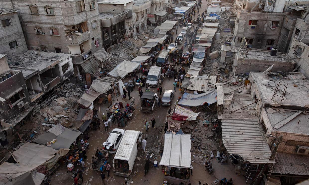 <span>Palestinians flee from Khan Younis after a new evacuation order was issued by the Israel Defense Forces. The US, Qatar and Egypt have called for an immediate return to ceasefire talks.</span><span>Photograph: Haitham Imad/EPA</span>