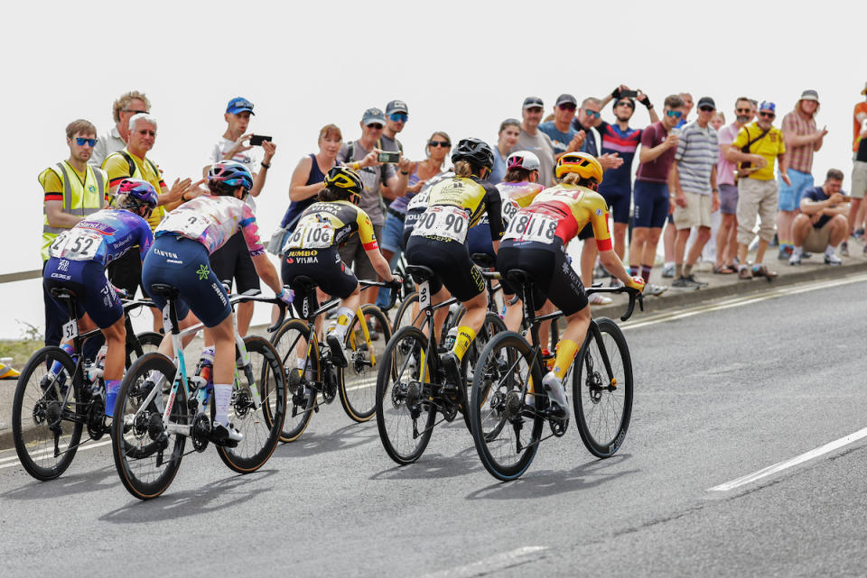 Picture by Alex Whitehead/SWpix.com - 25/06/2023 - Cycling - 2023 British National Road Championships - Saltburn-by-the-Sea, North Yorkshire, England - Womenâ€™s Road Race - The Breakaway climbing Saltburn Bank