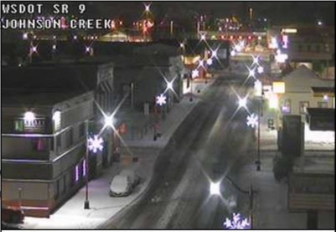 Washington State Department of Transportation camera shows snow in Sumas at 5 a.m. Wednesday, Nov. 30.