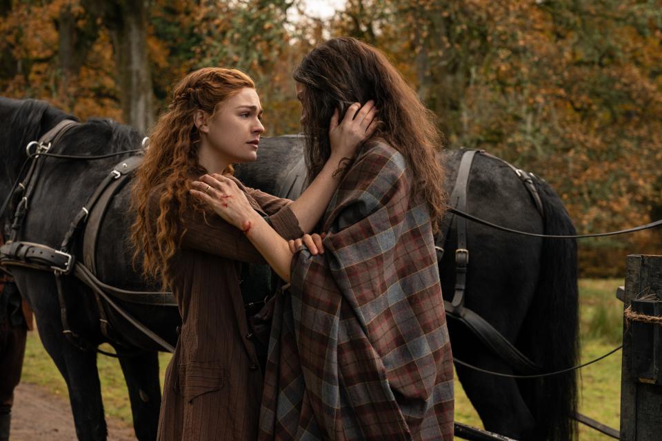 Brianna and Claire's emotional reunion at Fraser's Ridge culminates seasons of growth, Skelton says. “Now I feel like they really understand each other, Claire and Bree, and it’s almost like they can communicate without any words."