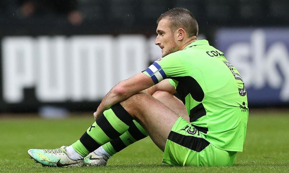 Forest Green Rovers’s captain Lee Collins after his side conceded in the 96th minute to draw at Notts County.