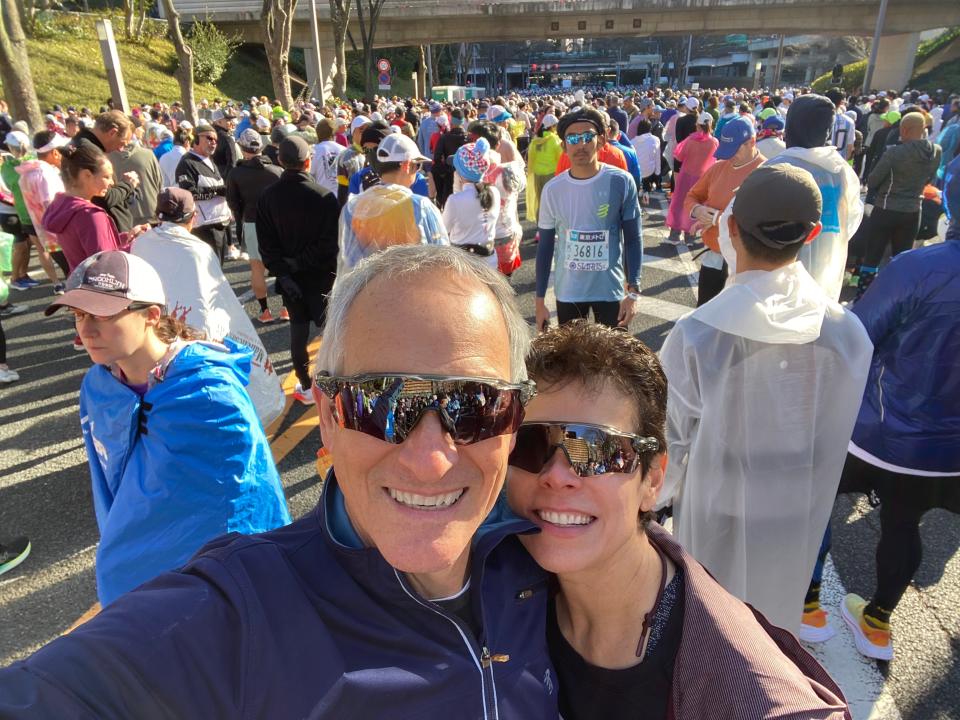 Alejandra Saitas, with her husband, Jeff, completed the Tokyo marathon in March. Alejandra thought she was having symptoms of dehydration, jetlag or exhaustion from running a marathon, but it turned out to be a stroke.