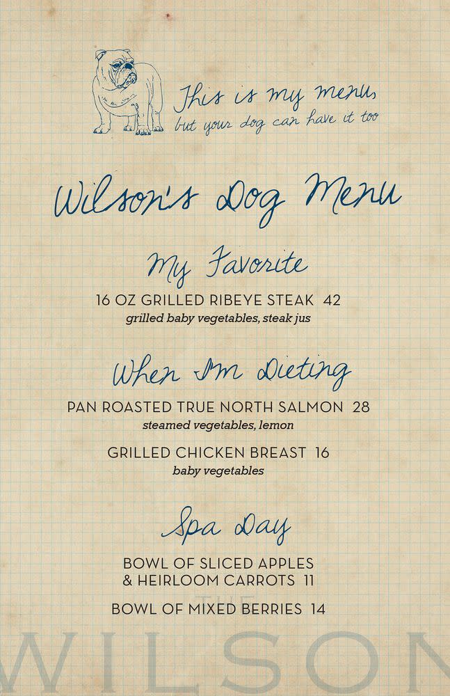 The Wilson's culinary director created a dog-friendly menu after cooking food for his own canine