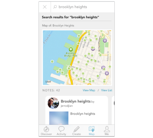 Findery app showing Brooklyn Heights