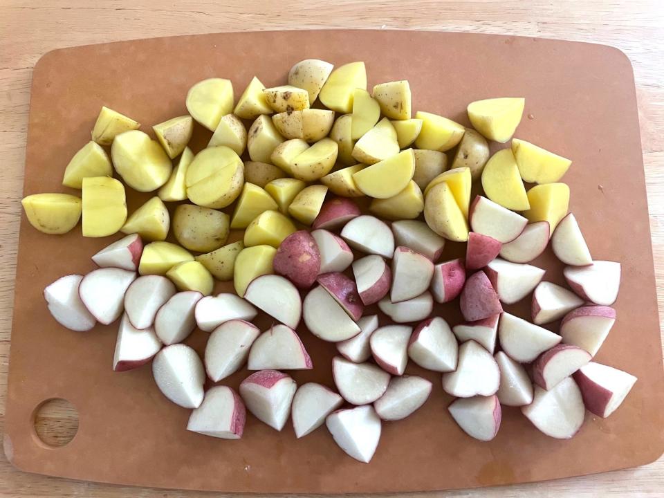 Chopped potatoes for Ina Garten's roasted rosemary potatoes