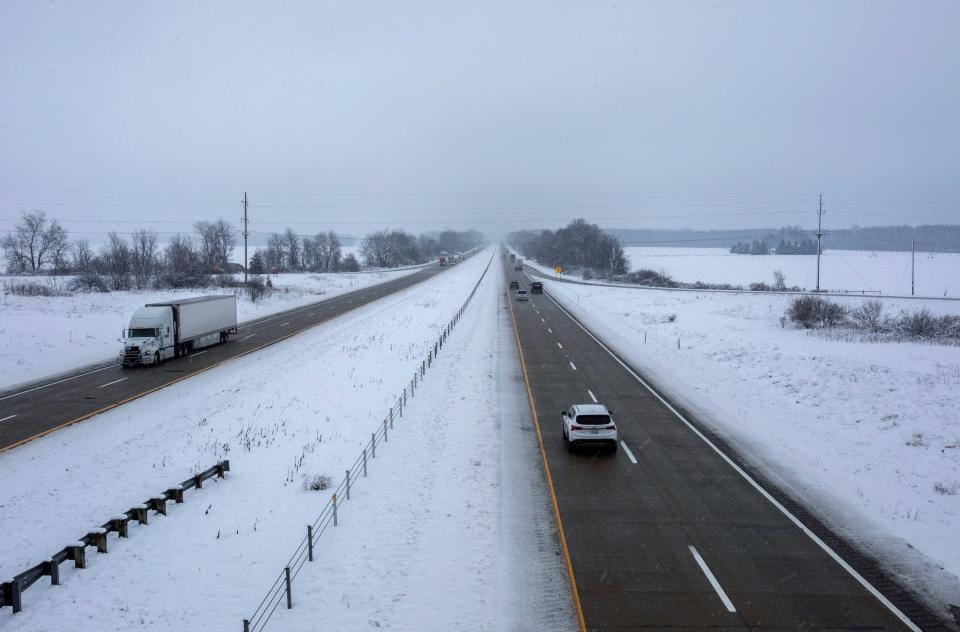 Vehicles drive on Interstate 96 in Saranac on Thursday, Jan. 11, 2024. The vehicles are moving a few miles from where Amedy Dewey was shot.