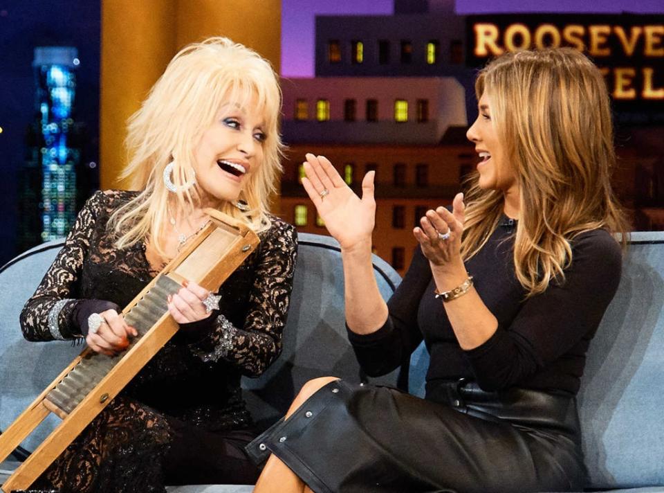 <p>32. While detailing her first meeting with <strong>Dolly Parton,</strong> whom she worked with on her Netflix movie <em>Dumplin</em>', Aniston revealed just how big of a fan she was when she was introduced to the icon eight years ago. </p> <p>"I went up and met her that night cause I loved her since I was little. You know, sang into a hairbrush singing Dolly Parton," <a href="https://youtu.be/91WIG8zXrxo" rel="nofollow noopener" target="_blank" data-ylk="slk:she told Jimmy Kimmel;elm:context_link;itc:0;sec:content-canvas" class="link ">she told Jimmy Kimmel</a>. "I told her that I named my dog after her."</p> <p>33. In addition to Dolly, her adopted white shepherd named after Parton, Aniston also had another beloved dog named Norman, who died in 2011 at the age of 15, with the actress getting a tattoo, her first, of his name on her right foot.</p> <p>34. She once told<strong> James Lipton</strong> on <em>Inside the Actor's Studio</em> that "Norman" was her favorite word. (Cue the tears!)</p> <p>35. Since then, Aniston (along with her now ex-husband<strong> Justin Theroux</strong>) has adopted a pitbull named Sophie and a terrier, Clyde.</p> <p>36. Despite not even having a current show on the air in 2018, Aniston still made the list of highest-paid TV stars in 2018, according to <em>Variety</em>. Aniston and her co-star <strong>Reese Witherspoon</strong> are each set to make $1.1 million per episode for their upcoming untitled Apple+ dramedy about morning talk show hosts. (Plus, they will earn additional fees as they are both executive producers.)</p>