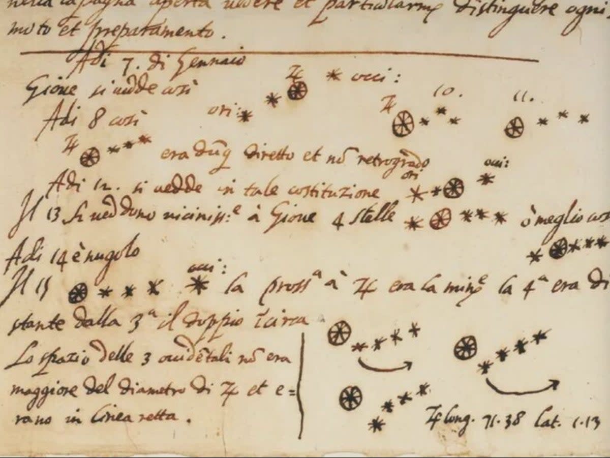 A portion of a document purported to be Galileo’s notes held by the University of Michigan. The university announced the document was actually a 20th century forgery. (University of Michigan)