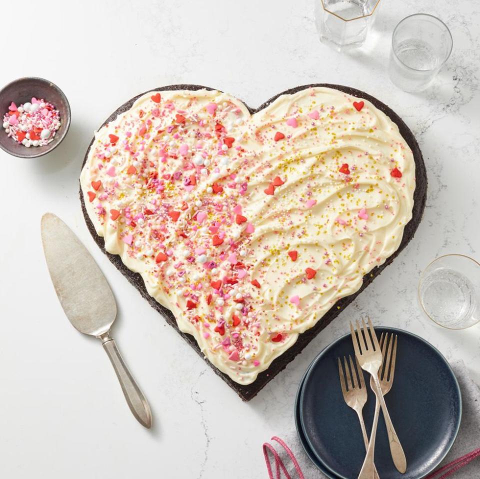 <p>No, it's not cheesy — it's deliciously chocolatey and will win over anyone's heart.</p><p>Get the <a href="https://www.goodhousekeeping.com/food-recipes/dessert/a34865114/heart-shaped-cake-recipe/" rel="nofollow noopener" target="_blank" data-ylk="slk:Heart-Shaped Cake recipe;elm:context_link;itc:0;sec:content-canvas" class="link "><strong>Heart-Shaped Cake recipe</strong></a>. </p><p><strong>RELATED: </strong><a href="https://www.goodhousekeeping.com/holidays/valentines-day-ideas/g471/heart-shaped-foods/" rel="nofollow noopener" target="_blank" data-ylk="slk:22 Heart-Shaped Foods That Will Delight Everyone on Valentine's Day;elm:context_link;itc:0;sec:content-canvas" class="link ">22 Heart-Shaped Foods That Will Delight Everyone on Valentine's Day</a><br></p>