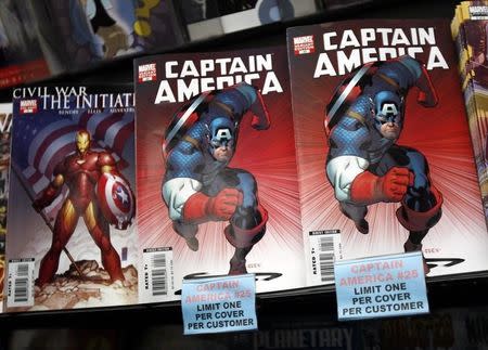 Copies of the Captain America comic book are displayed at a store in New York March 7, 2007. REUTERS/Shannon Stapleton/Files