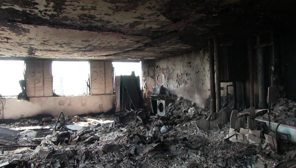 A burned out flat inside the tower