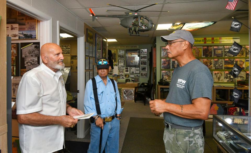  Ben Bydalek, Founder of Vietnam War Exhibit & Education Center, and President of Military Patriots , with fellow Vietnam War veterans Joe Neluna, and Joe Rosadio. The center at 2475 Jen Drive, suite #5, is located off of U.S. 1, just north of Pineda Causeway. Call for times and location to visit. (321) 212-9726.