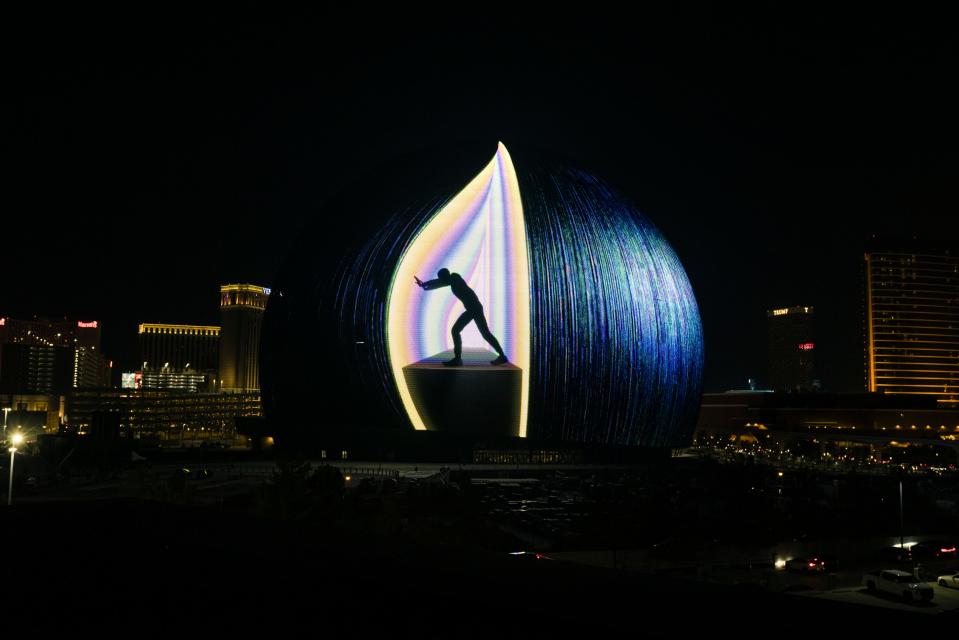 Sphere lights up for the first time in celebration of Independence Day on July 04, 2023 in Las Vegas.