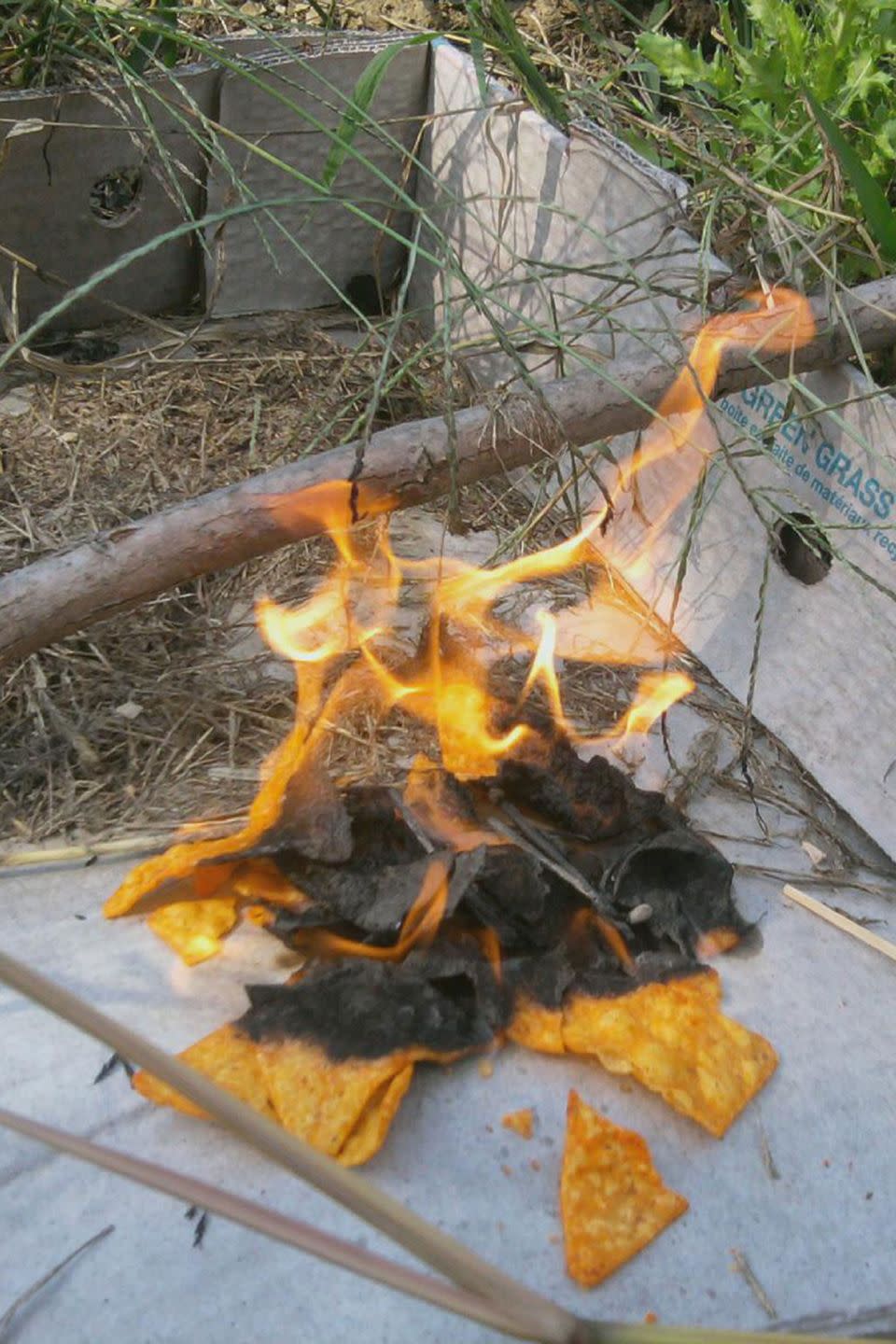 <p>Sure, there've been rumors of Doritos being flammable floating around the <a href="https://imgur.com/gallery/al5U2" rel="nofollow noopener" target="_blank" data-ylk="slk:webz;elm:context_link;itc:0;sec:content-canvas" class="link ">webz</a> for years, but they weren't worth paying attention to until you found yourself working a barbecue and all out of matches, amirite? It works. <a href="https://www.buzzfeed.com/hellmannshacks/17-hacks-that-will-make-your-bbq-awesome?utm_term=.yw1Zml12j#.xc6vyQx4e" rel="nofollow noopener" target="_blank" data-ylk="slk:Trust;elm:context_link;itc:0;sec:content-canvas" class="link ">Trust</a>.</p>