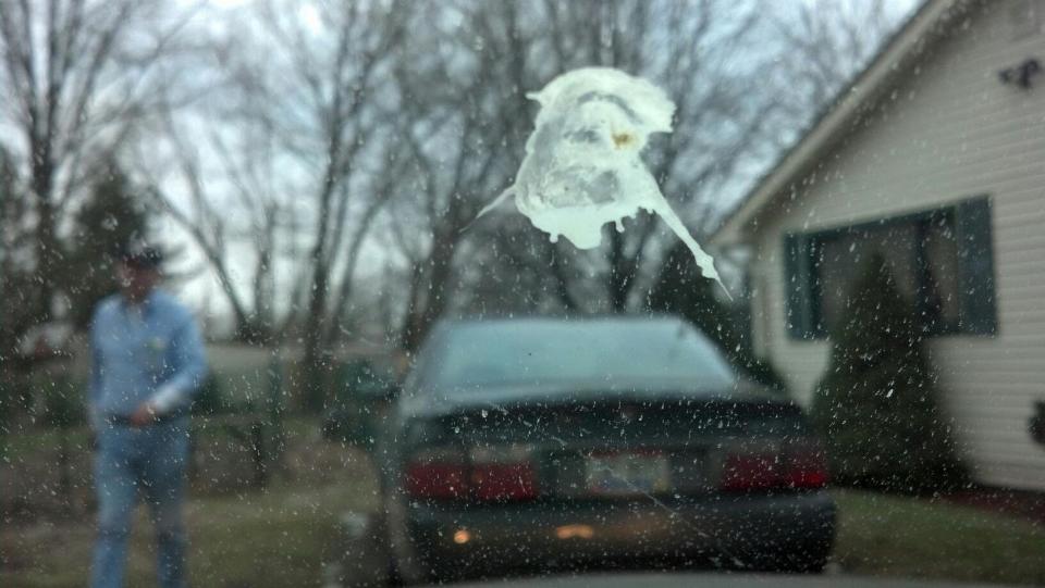 "It's like Jesus staring right at me," says Jim Lawry of Brooklyn Ohio, who posted a YouTube video of bird poop that looks, at least to him, like the face of Jesus. 