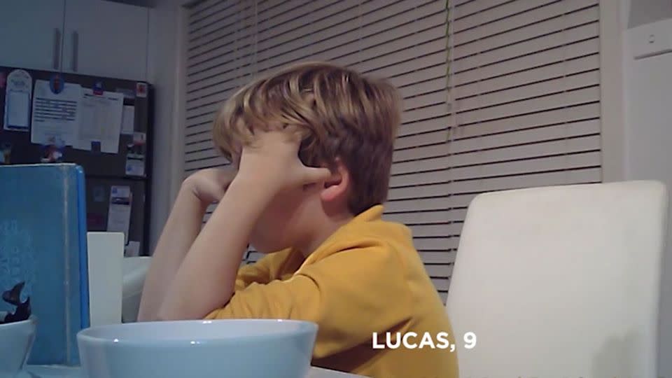 Lucas sits at the dinner table and has his brother replaced with a girl. Photo: Dolmio