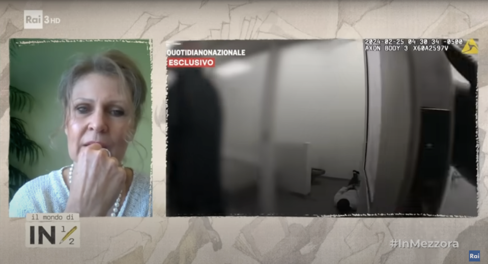 Vlasta Studenicova, the mother of Matteo Falcinelli, talks to Italian TV news channel Rai about her son’s arrest.