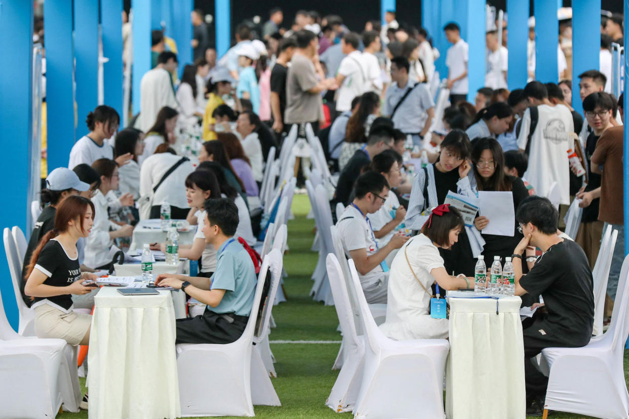 Unemployment among Chinese youths jumped to a record 20.8 percent in May, the National Bureau of Statistics said on June 15, 2023, as the economy's post-Covid growth spurt fades.  (AFP - Getty Images)