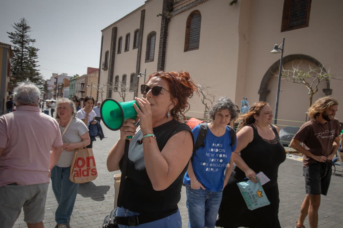 Members of the 'Canaria se agota' ('Canaria is exhausted') movement take part in a protest against the constuction of a hotel near La Tejita playa and other mass tourism infrastructures (AFP via Getty Images)