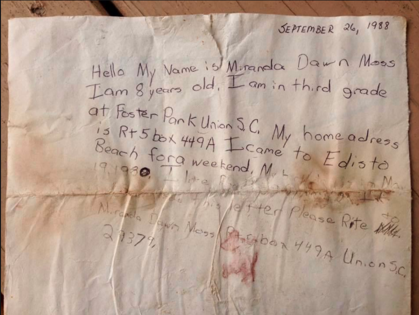 A family found this letter in a bottle washed up on a Georgia beach. Photo: Facebook