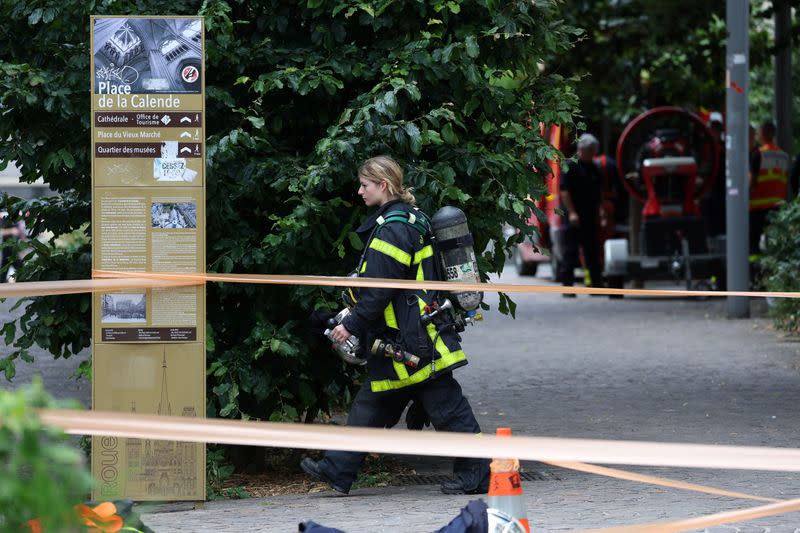 The spire of Rouen's cathedral has caught fire