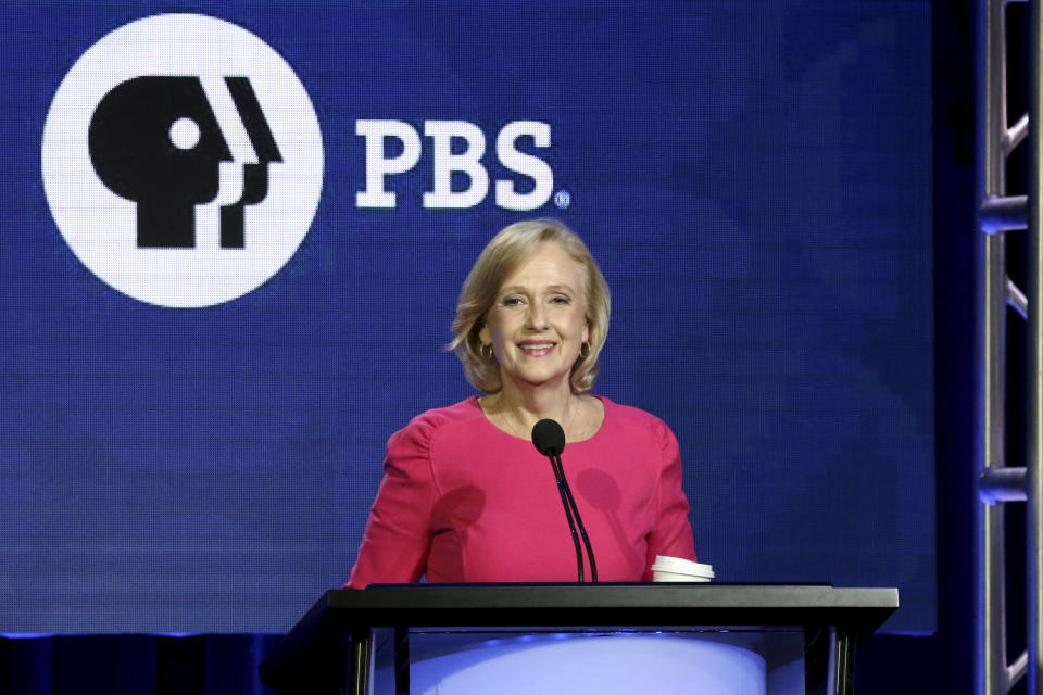 President and CEO of PBS Paula Kerger speaks during the PBS Executive Session at the Television Critics Association Winter Press Tour at The Langham Huntington on Saturday, Feb. 2, 2019, in Pasadena, Calif. (Photo by Willy Sanjuan/Invision/AP)