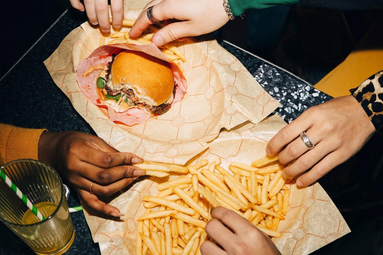 A group of people sharing food